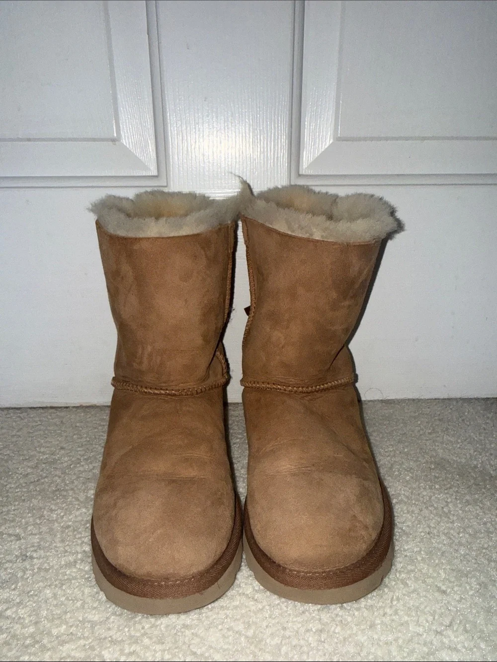 UGG Chestnut Suede Bow-Back Shearling Boots